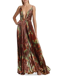 Western Gardens Sleeveless Lamé Gown