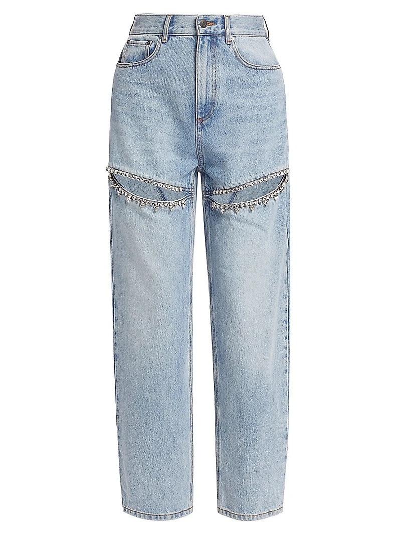 Crystal-Embellished Slit Jeans
