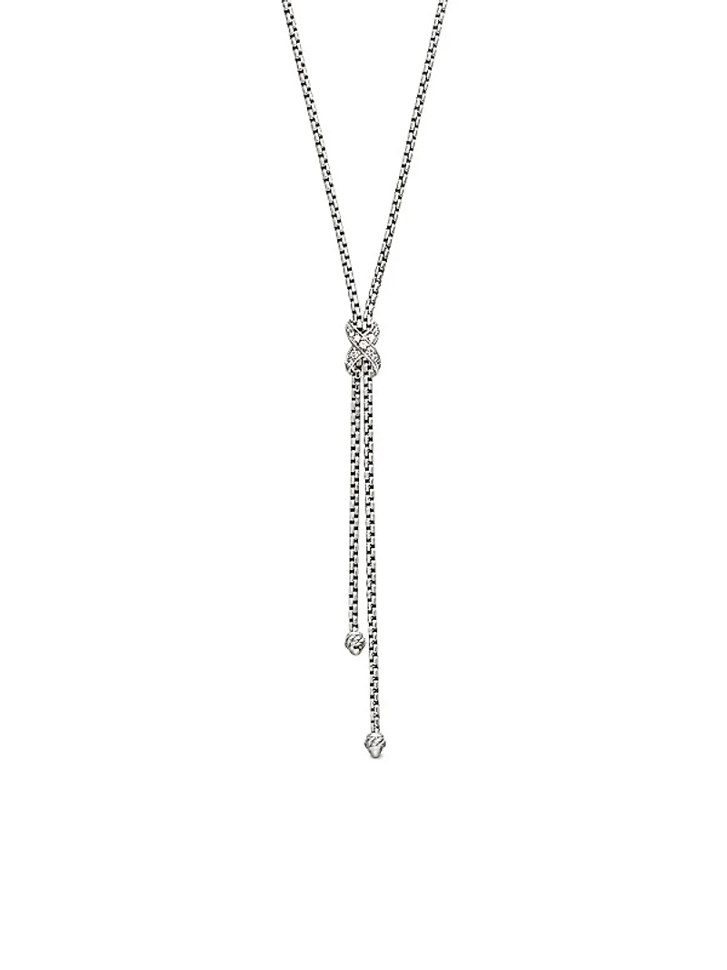 Petite X Lariat Necklace in Sterling Silver with Diamonds