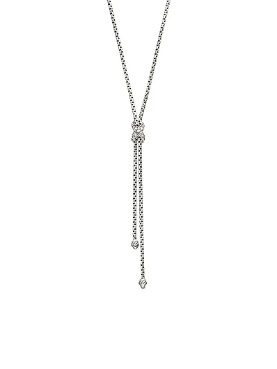 Petite X Lariat Necklace in Sterling Silver with Diamonds