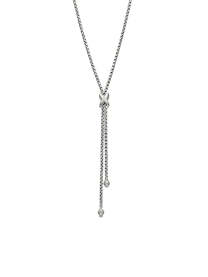 Petite X Lariat Necklace in Sterling Silver with Diamonds