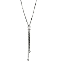 Petite X Lariat Necklace in Sterling Silver with Diamonds