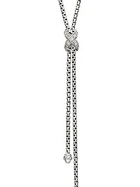 Petite X Lariat Necklace in Sterling Silver with Diamonds