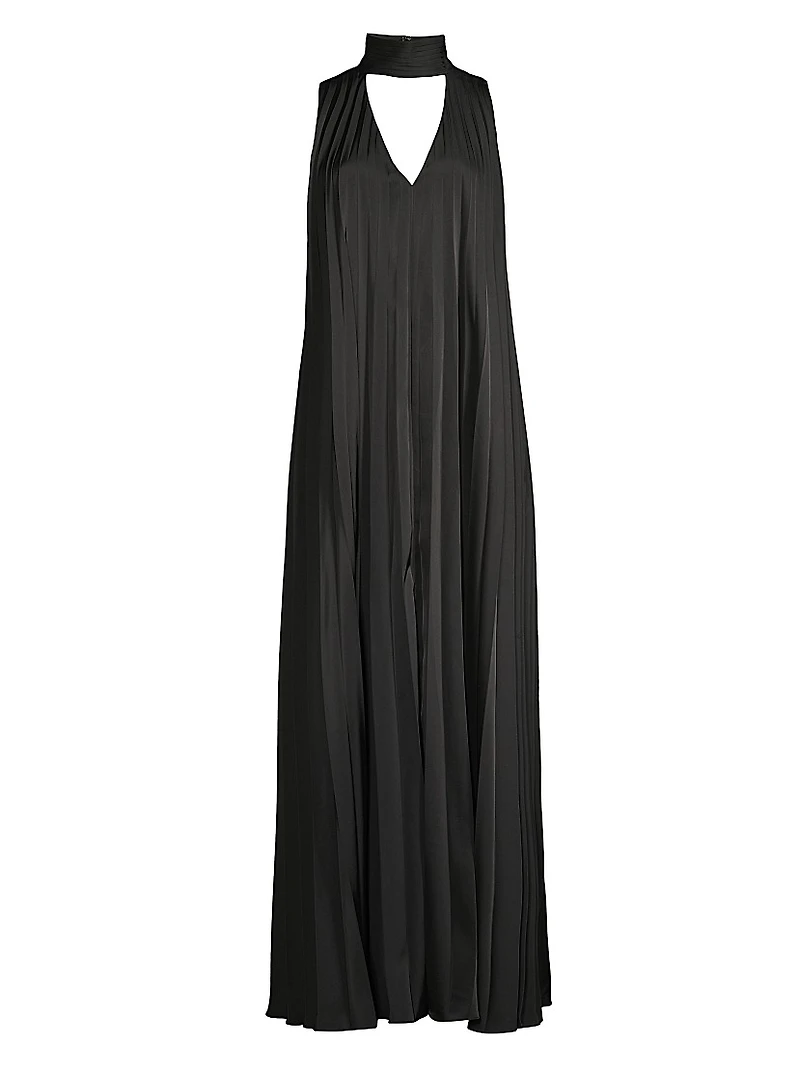 Satin Sleeveless Pleated Gown