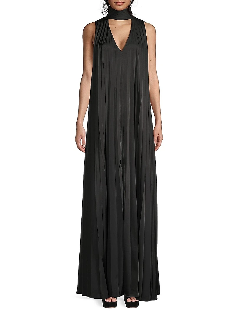 Satin Sleeveless Pleated Gown
