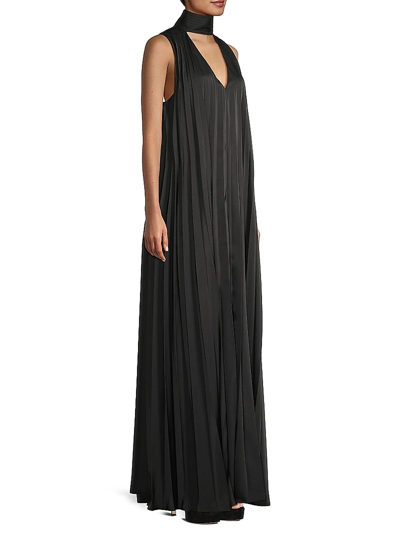 Satin Sleeveless Pleated Gown