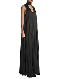 Satin Sleeveless Pleated Gown