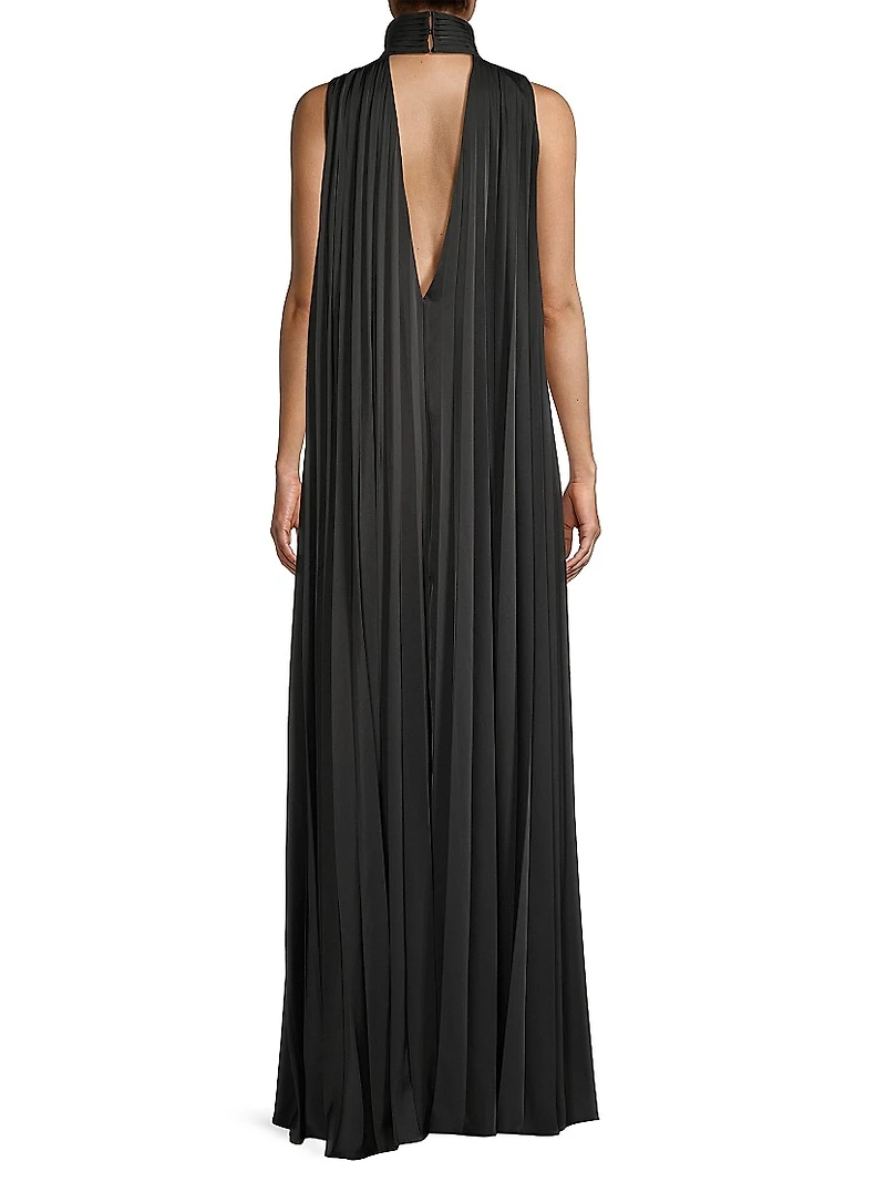 Satin Sleeveless Pleated Gown