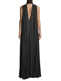 Satin Sleeveless Pleated Gown