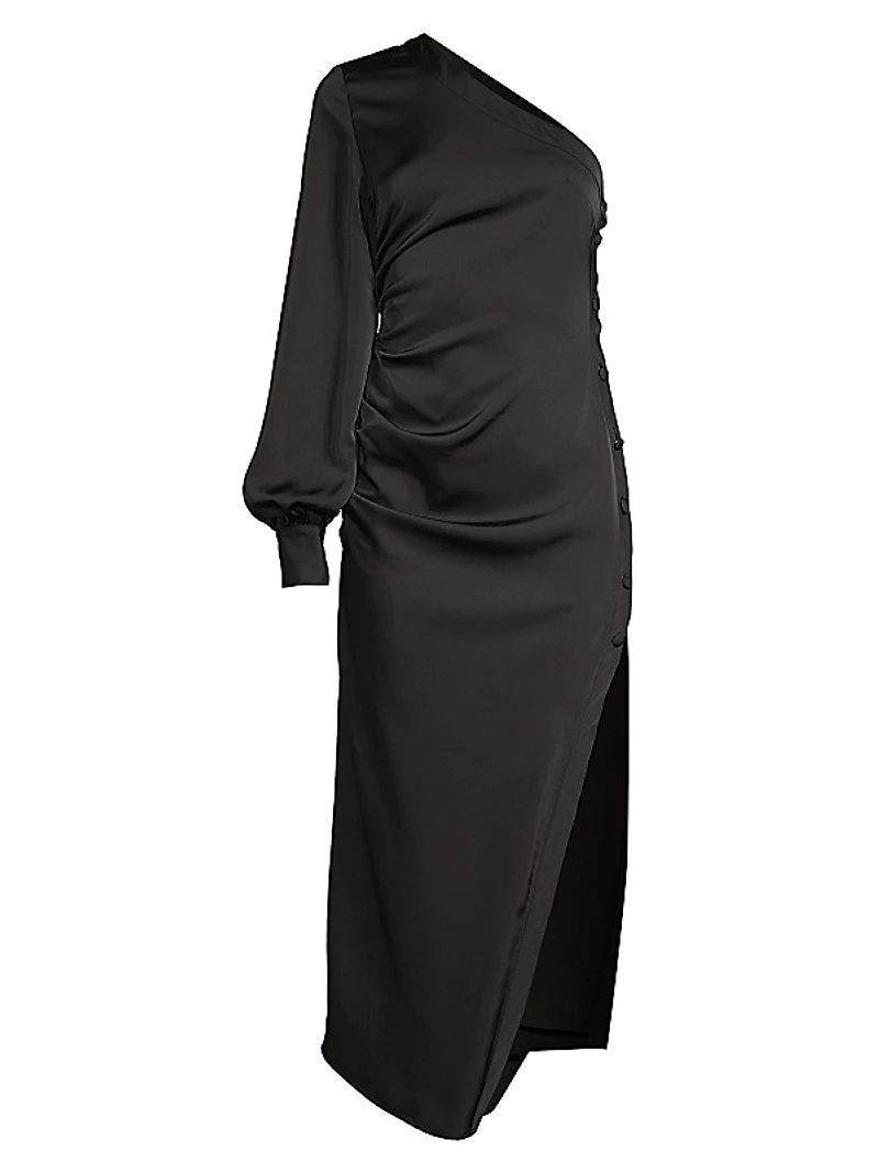 One-Shoulder Satin High-Slit Dress