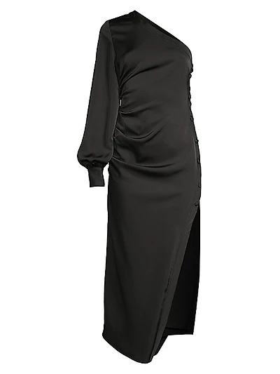 One-Shoulder Satin High-Slit Dress