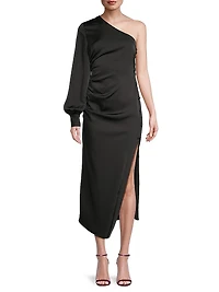 One-Shoulder Satin High-Slit Dress