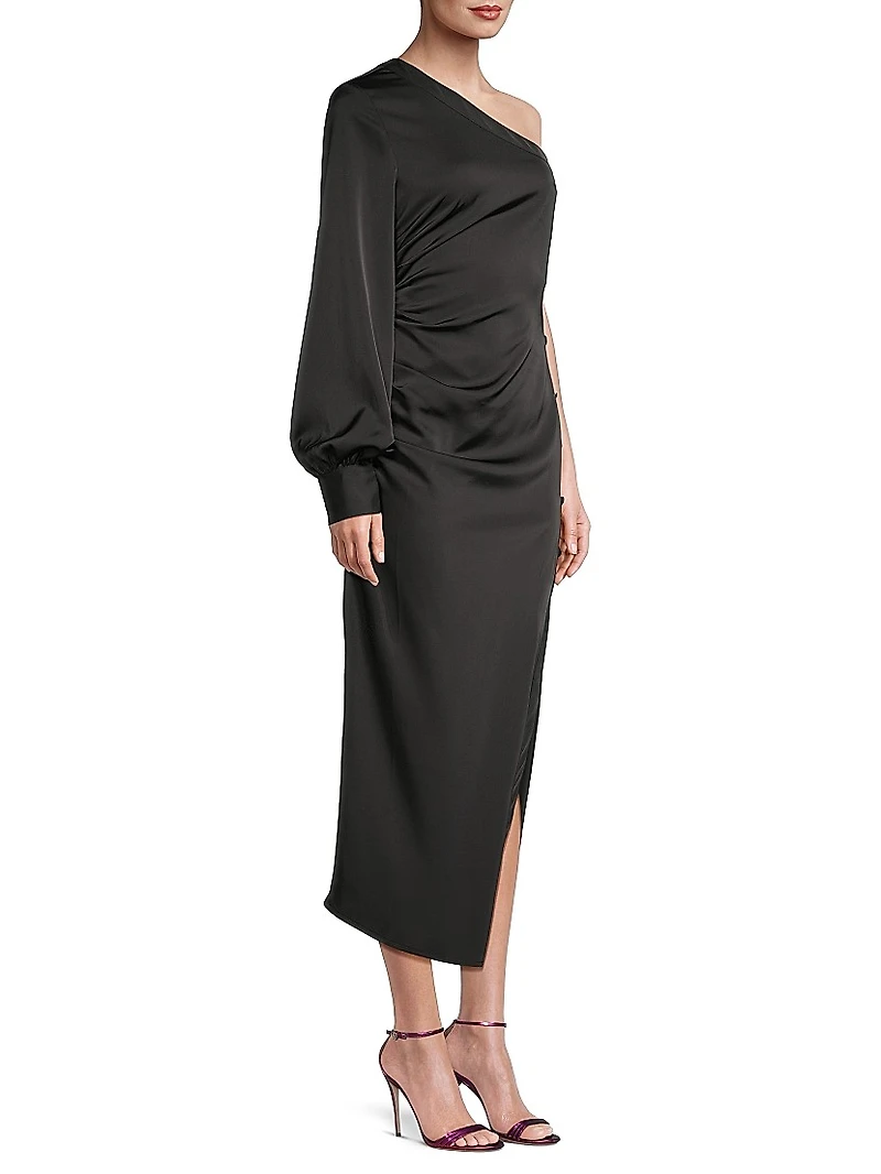 One-Shoulder Satin High-Slit Dress