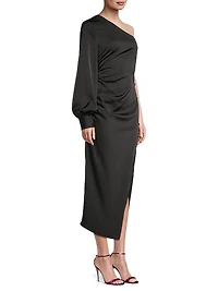 One-Shoulder Satin High-Slit Dress