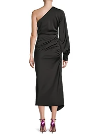 One-Shoulder Satin High-Slit Dress