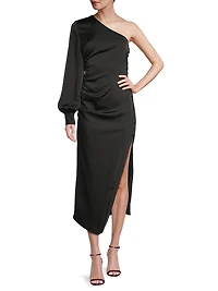 One-Shoulder Satin High-Slit Dress