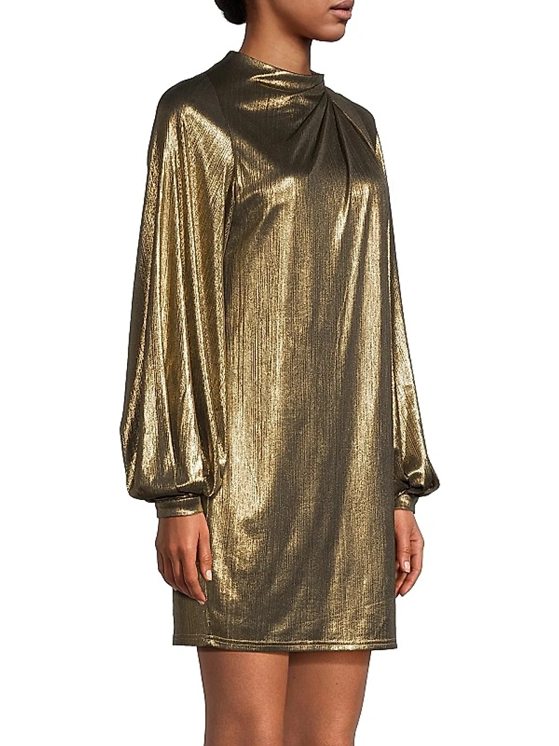 Pleated Lamé Shift Dress