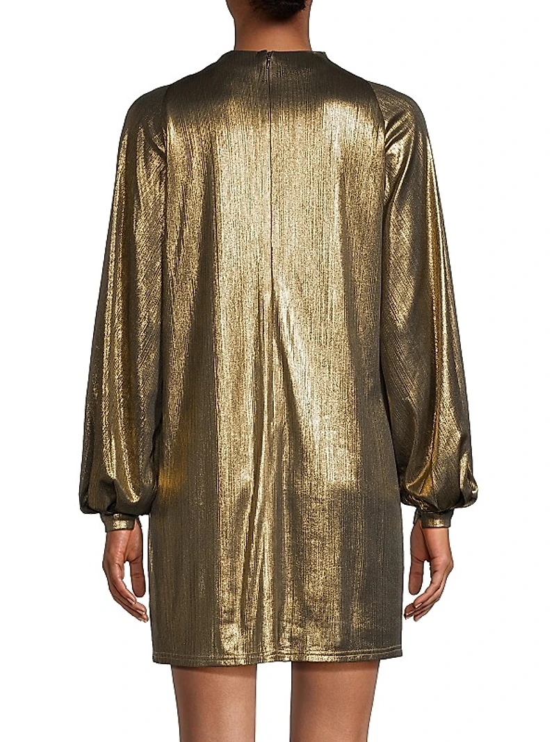 Pleated Lamé Shift Dress