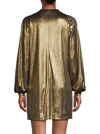 Pleated Lamé Shift Dress