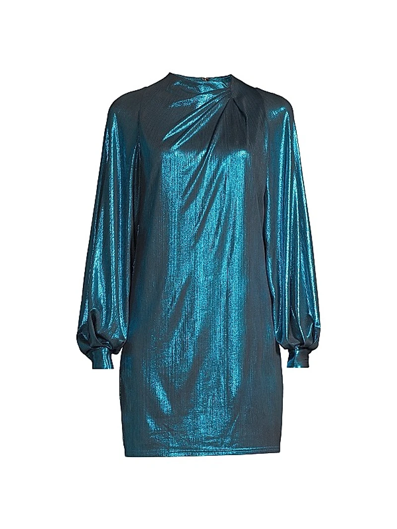 Pleated Lamé Shift Dress