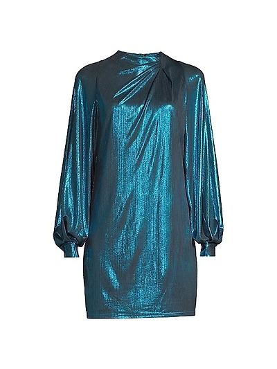 Pleated Lamé Shift Dress