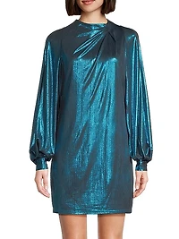 Pleated Lamé Shift Dress