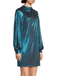 Pleated Lamé Shift Dress
