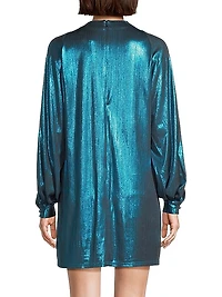 Pleated Lamé Shift Dress