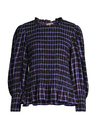 Twilight Plaid Smocked Top