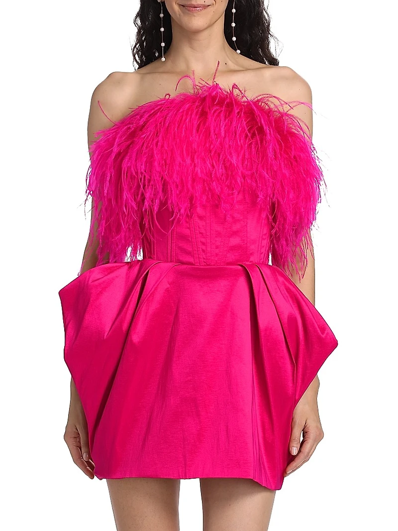Paula Feather-Trimmed Minidress