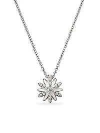 Petite Starburst Pendant Necklace in Sterling Silver with Diamonds, 10.5mm