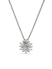 Petite Starburst Pendant Necklace in Sterling Silver with Diamonds, 10.5mm