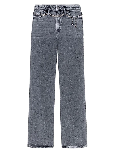 Wide-Leg Jeans with Chain-Link Belt