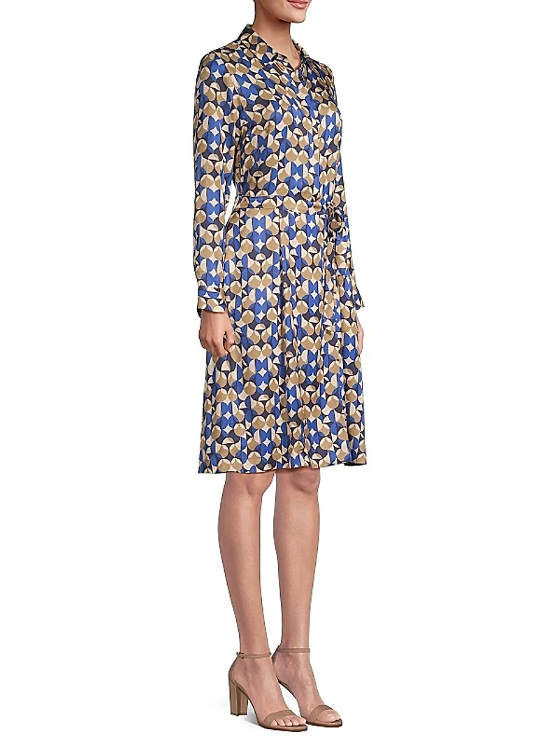 Printed Belted Knee-Length Dress
