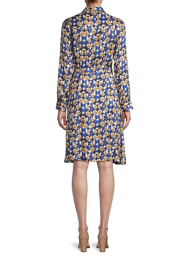 Printed Belted Knee-Length Dress