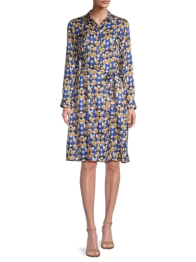 Printed Belted Knee-Length Dress