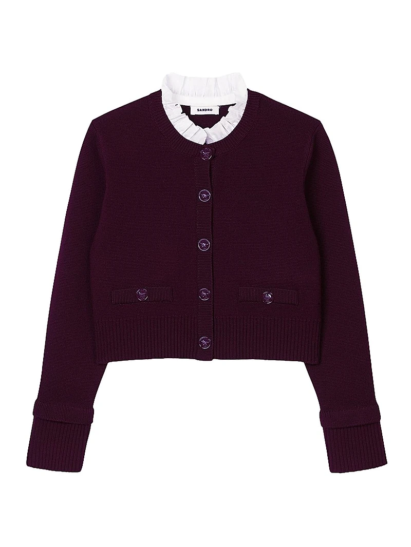 Knit Cardigan with Ruffled Collar