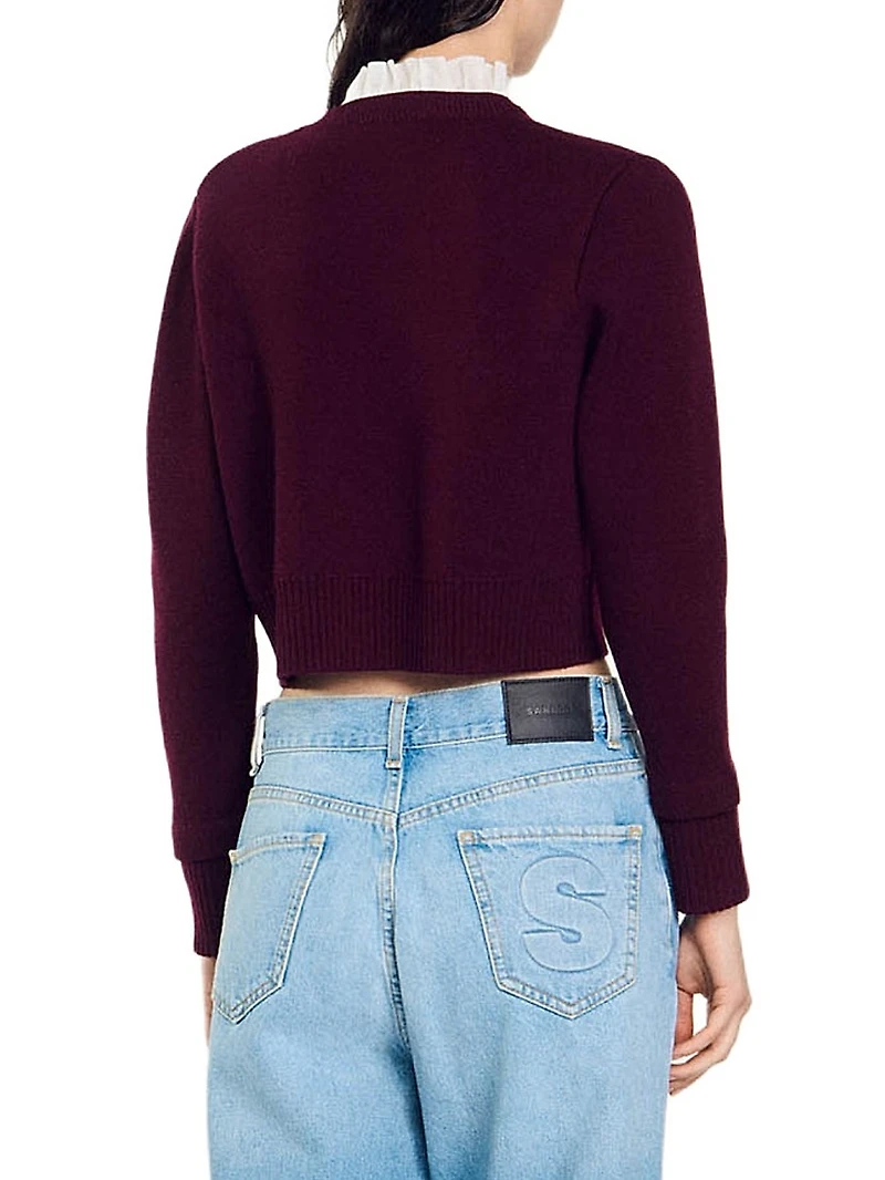 Knit Cardigan with Ruffled Collar