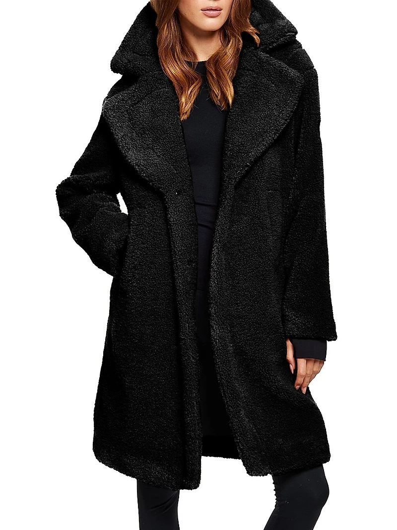 Sherpa Leather-Trimmed Coat