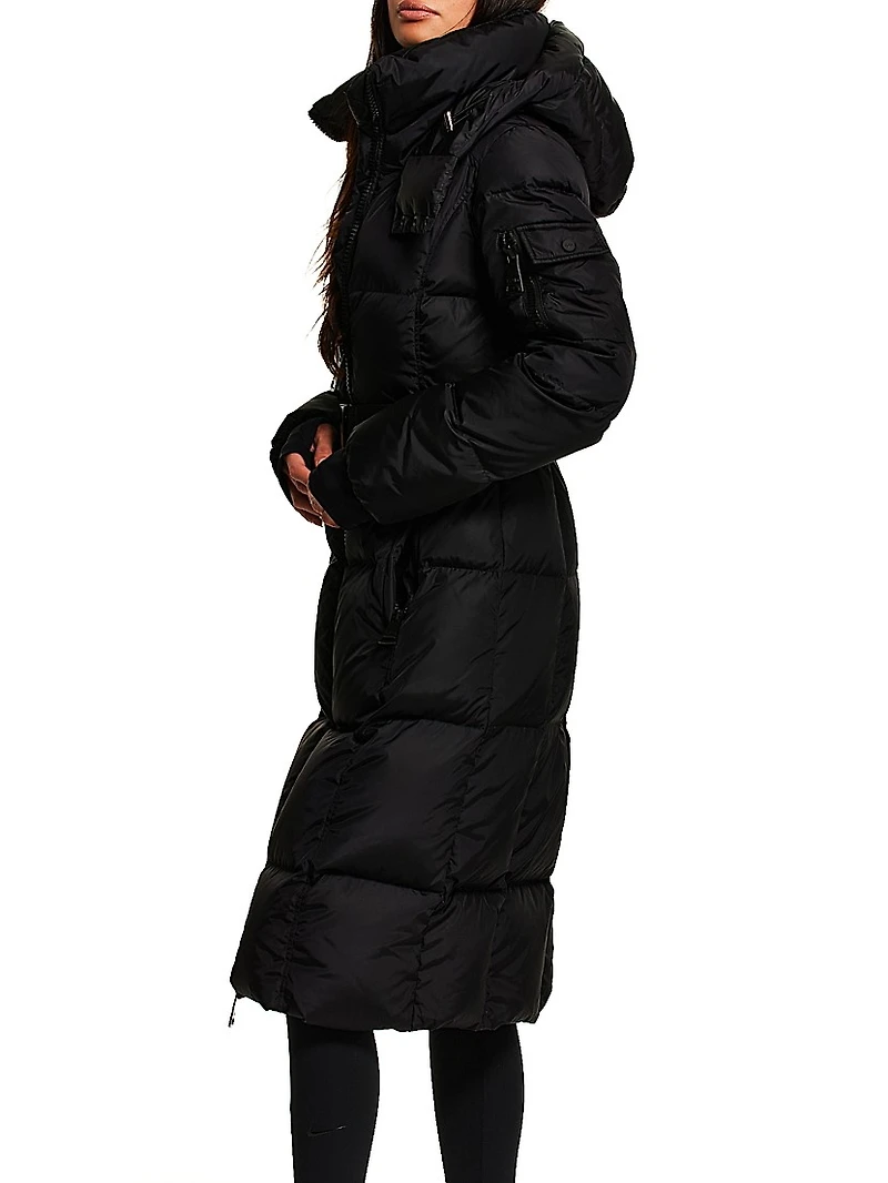 Long Noho Channel-Quilted Belted Coat