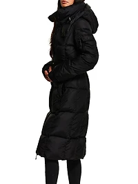 Long Noho Channel-Quilted Belted Coat