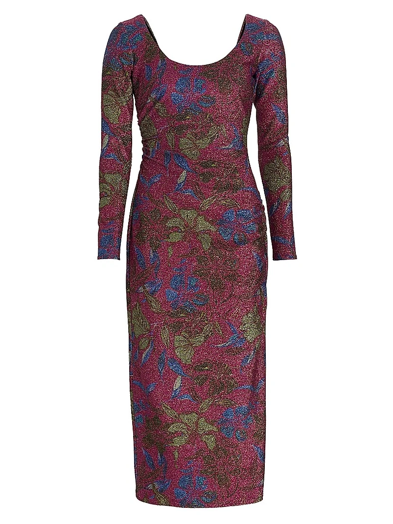 Jude Metallic Floral Midi-Dress