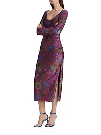 Jude Metallic Floral Midi-Dress