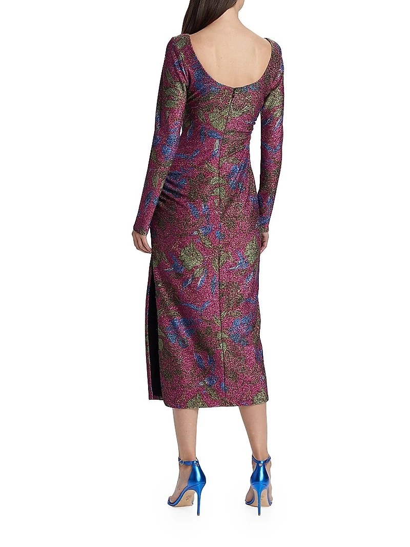 Jude Metallic Floral Midi-Dress