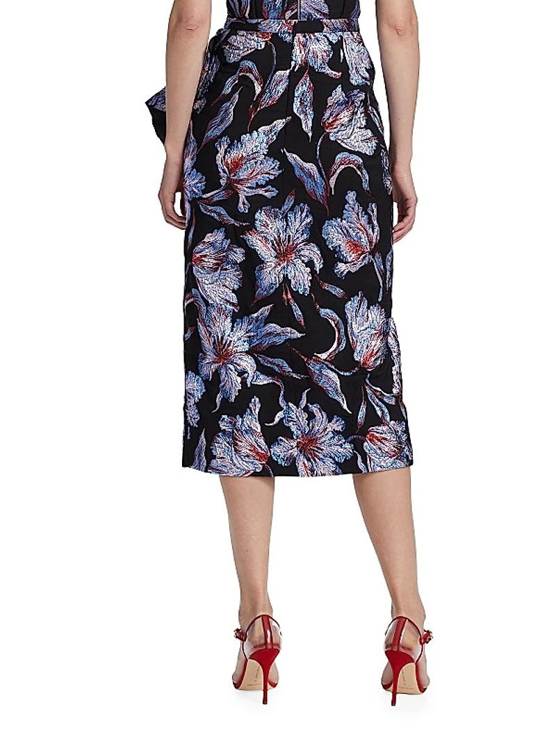 Shirley Metallic-Brocade Pencil Skirt