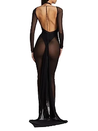 Sheer Mesh Bustled Gown