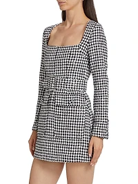 Amanda Houndstooth Belted Sheath Dress