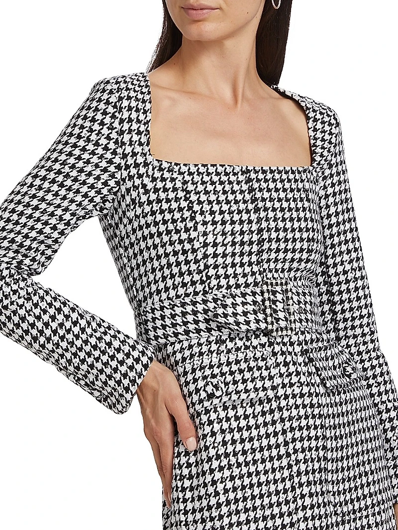 Amanda Houndstooth Belted Sheath Dress