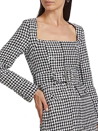 Amanda Houndstooth Belted Sheath Dress