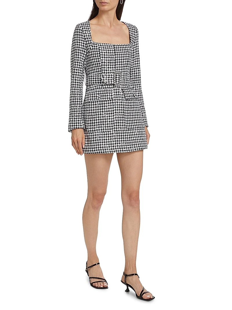Amanda Houndstooth Belted Sheath Dress